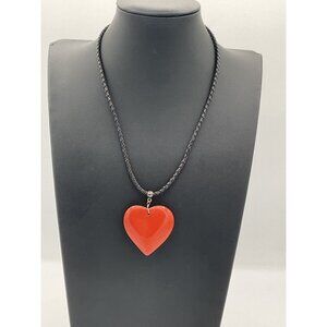 Red Heart Pendant Necklace With Black Braided Cord & Adjustable Chain